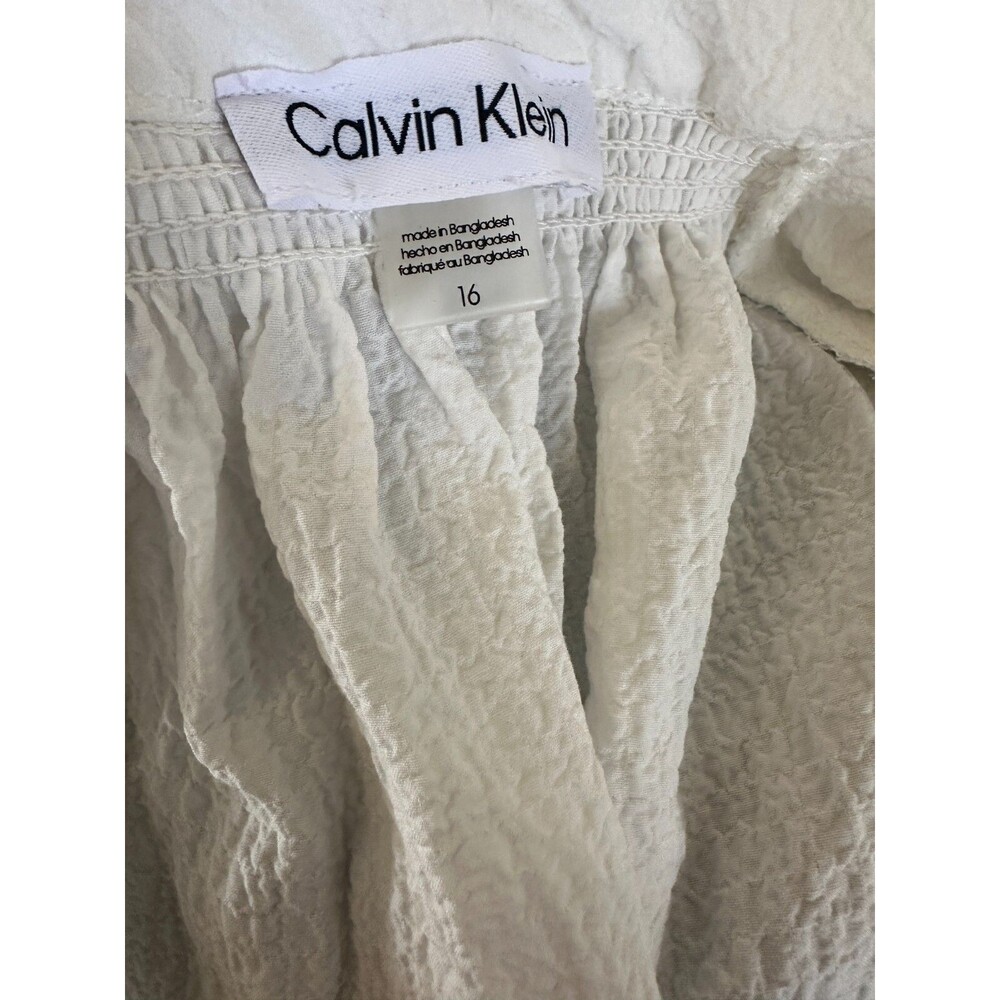 Calvin Klein A-Line Textured Tie Waist Mini Dress White Sheer Gauze Plus Size 16 - Picture 10 of 11